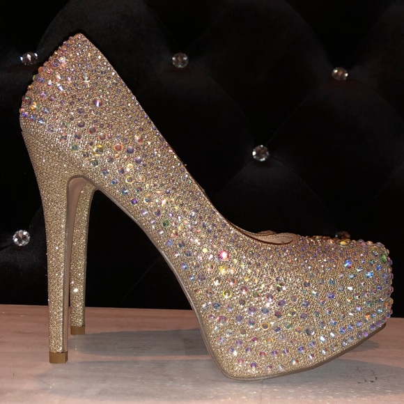 De Blossom Collection Shoes - {De Blossom} Silver Rhinestone Pin Up Heels